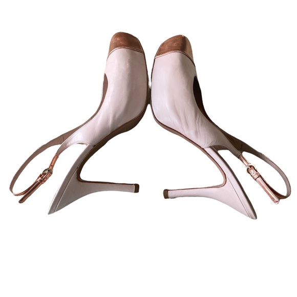 Pura Lopez Leather Gold Toe Nude Platform Slingback Heels - 7.5 - 38 - Picture 9 of 16